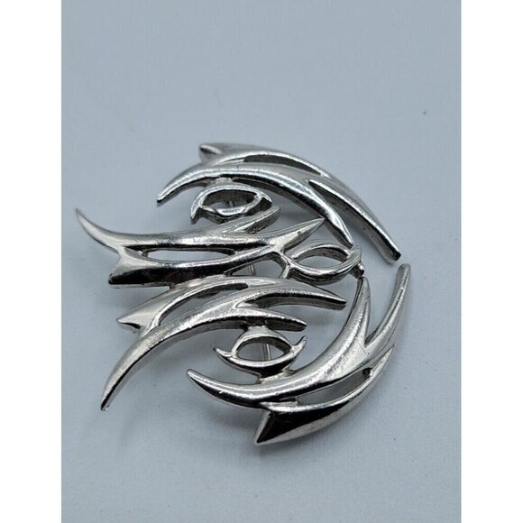 Norman Bel Geddes Brooch Pin Silver Tone Flow Of Motion Signed Estate Rare 1950s - Picture 2 of 16
